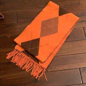 Pringle of Scotland orange Argyle Wool Scarf